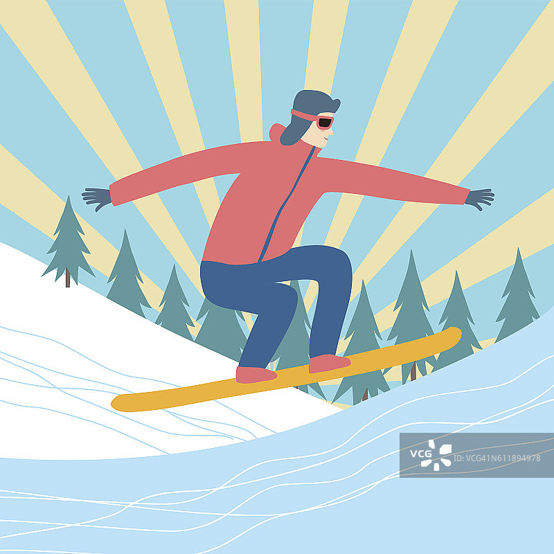 卡通飞行滑雪板海报图片素材