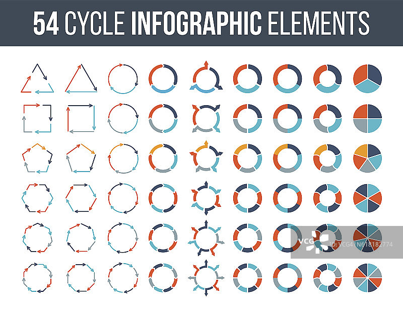 大量的循环元素用于信息图表。图片素材