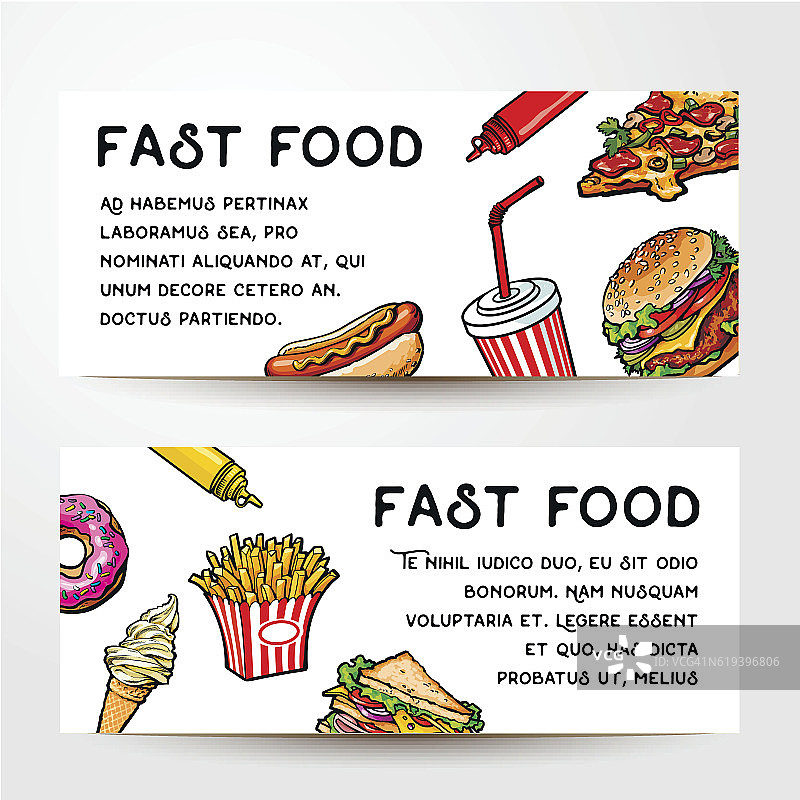 两个速写风格手绘快餐横幅矢量模板图片素材