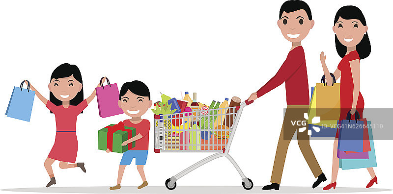 向量卡通幸福家庭购物超市图片素材