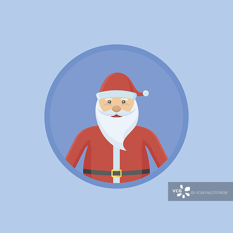 圣诞老人扁圆图标上的蓝色背景图片素材