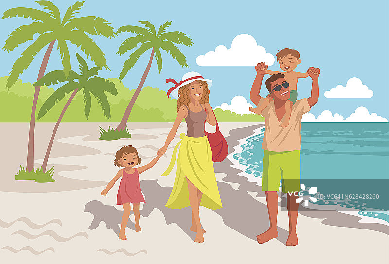 矢量插图-家庭度假在海滩上图片素材