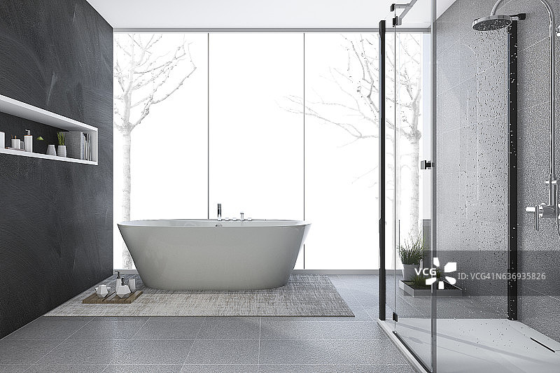 3d渲染现代设计的冬季浴室图片素材
