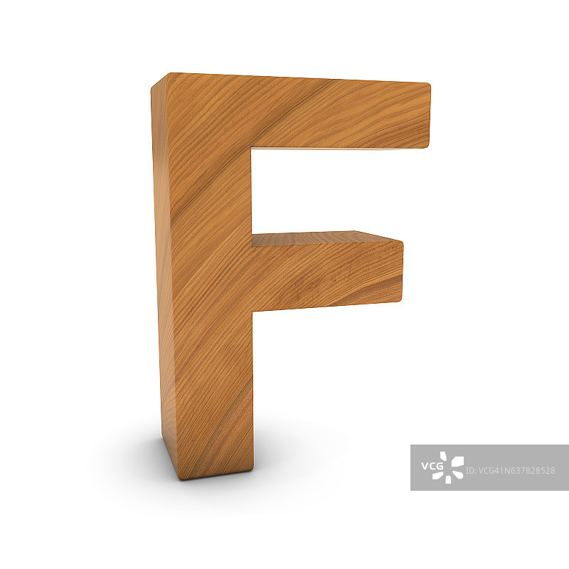 木制字母F孤立在白色与阴影图片素材