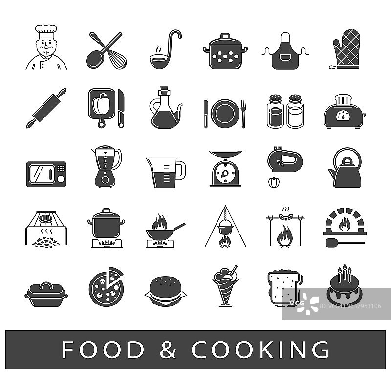 一套优质的食物和烹饪图标图片素材