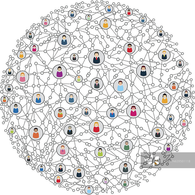 社交网络插图，包含人与人之间的联系。图片素材