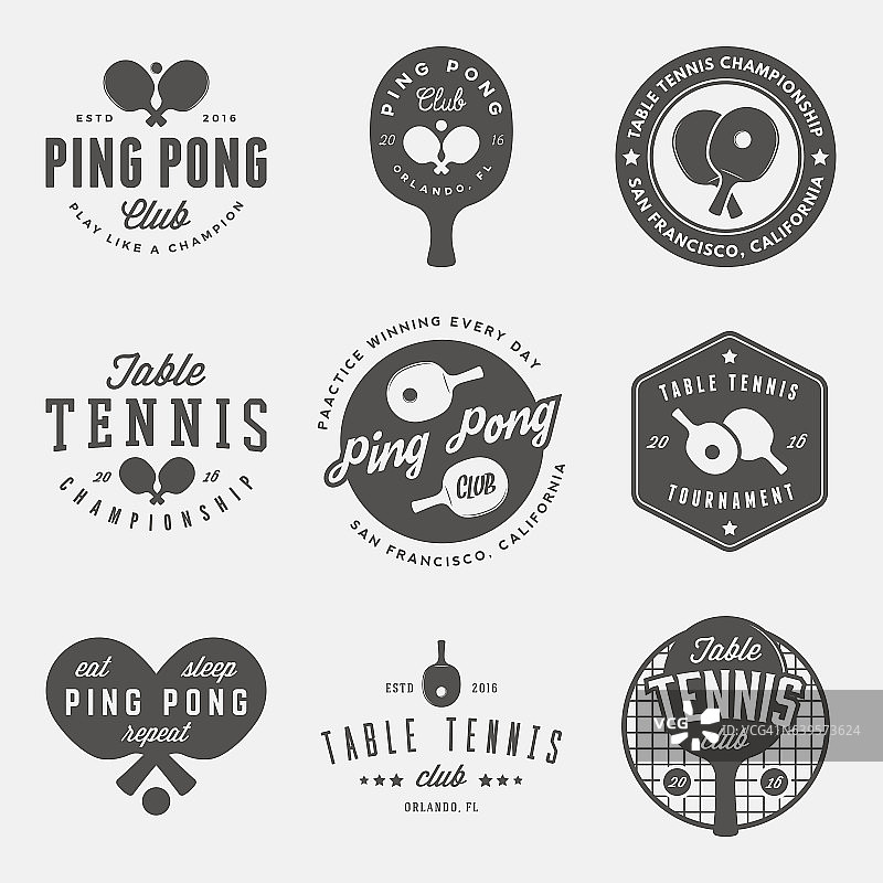 矢量乒乓标志，标志和设计元素图片素材