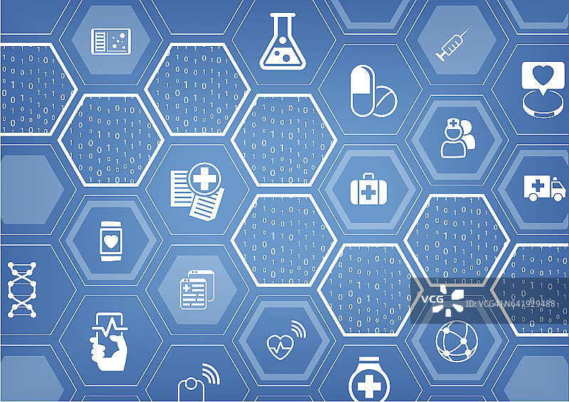 电子电子医疗保健蓝色矢量背景与六边形形状图片素材