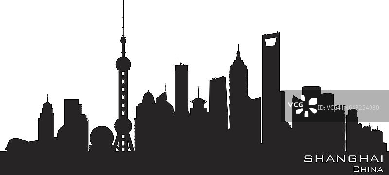 上海中国城市天际线剪影图片素材