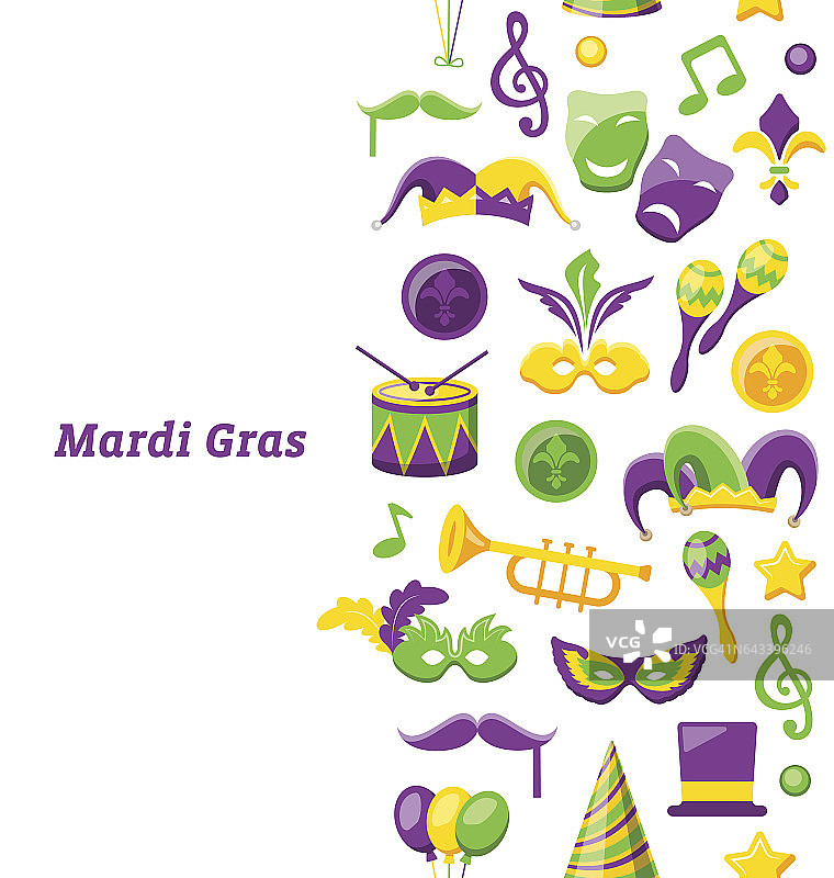 欢迎邀请的Mardi Gras和Carnival, Seamless Texture, Fat Tuesday图片素材
