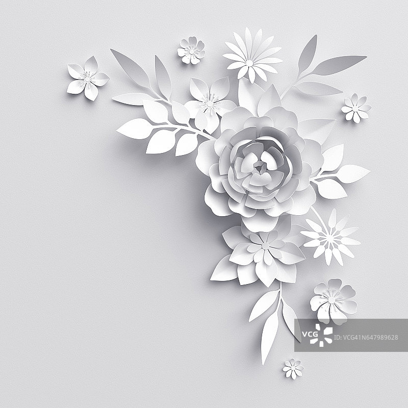 3d渲染，白纸花，花的背景图片素材