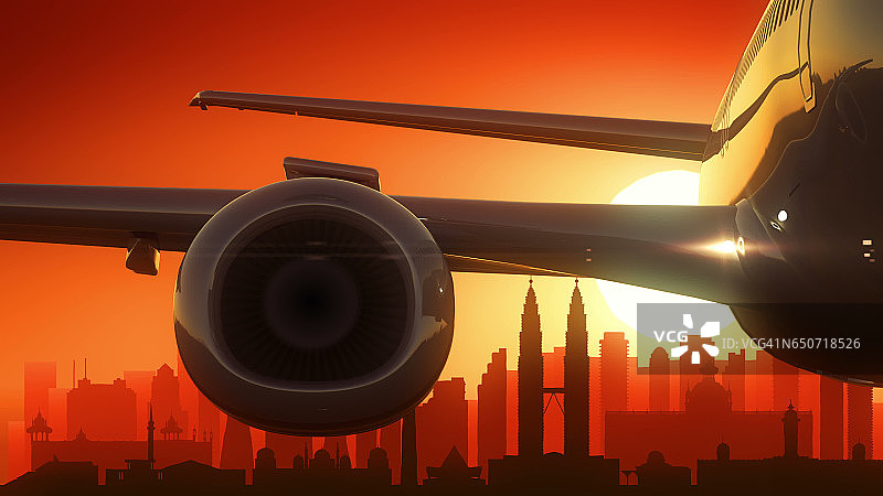 吉隆坡马来西亚飞机起飞天际线金色背景图片素材