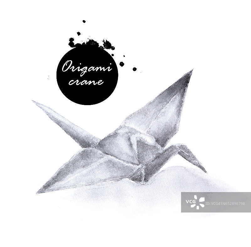 水彩折纸鹤在白色的背景图片素材