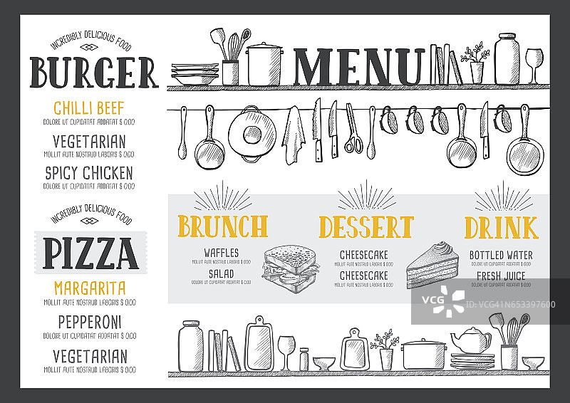 菜单餐厅，食物模板。图片素材