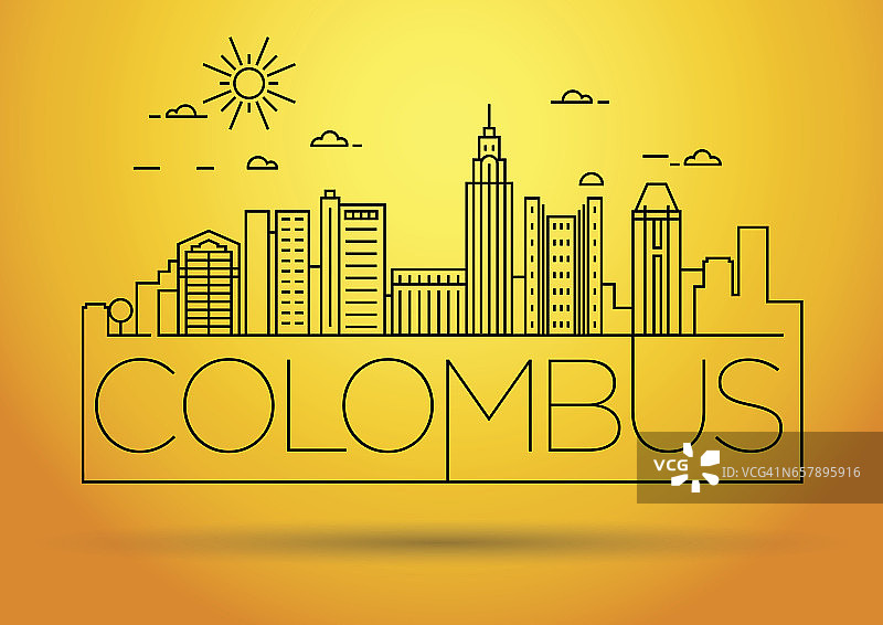 最小的哥伦比亚线性城市天际线与排版设计图片素材