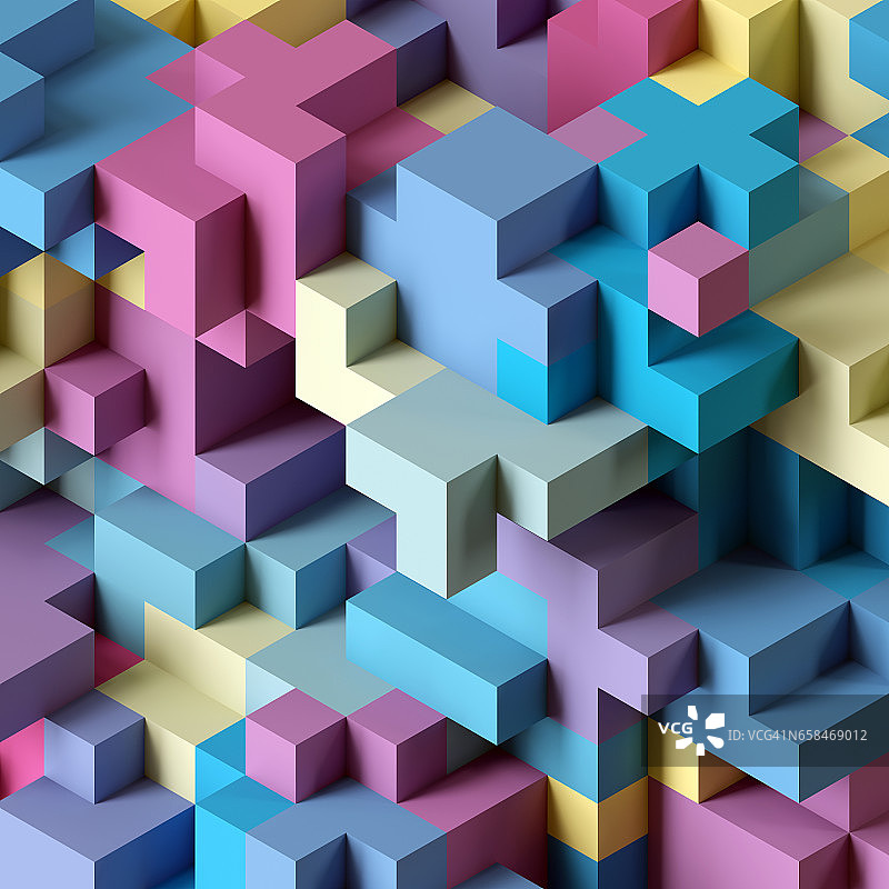 三维渲染，抽象几何背景，彩色构造器，逻辑游戏，立方马赛克，等角墙纸，彩色结构，立方体图片素材