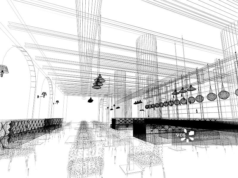 室内餐厅草图设计，3d效果图图片素材