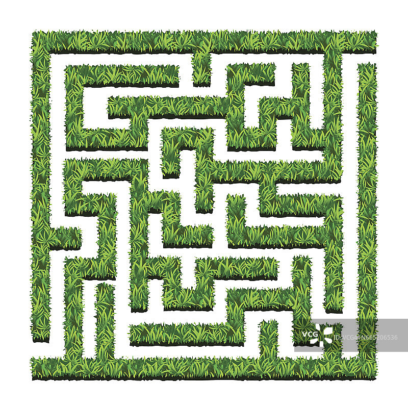 迷宫般的绿色灌木丛，迷宫般的花园。矢量插图。孤立的图片素材