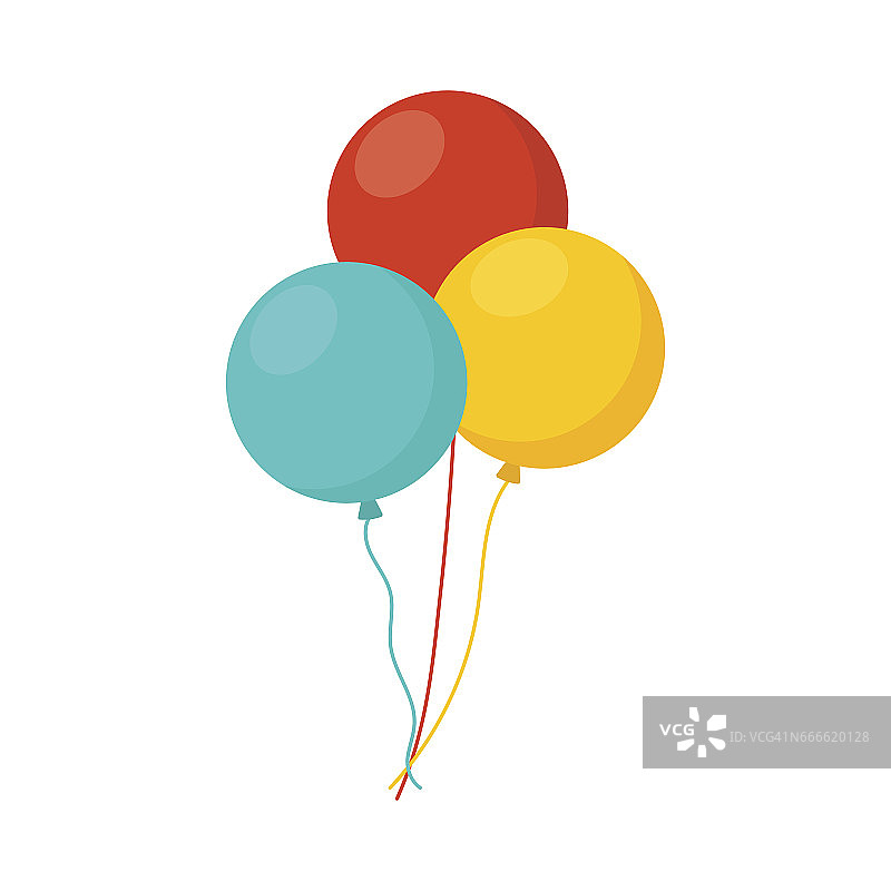 一束气球在卡通平面风格孤立的白色背景图片素材