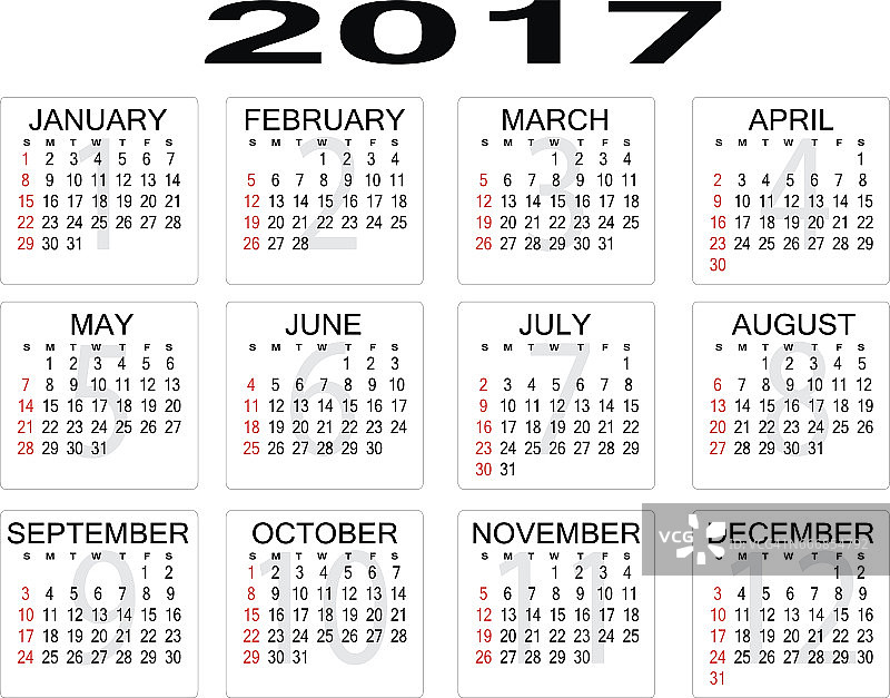 简单的2017年日历上的白色背景图片素材