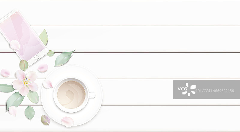 粉彩白色的早晨背景矢量插图与咖啡杯图片素材