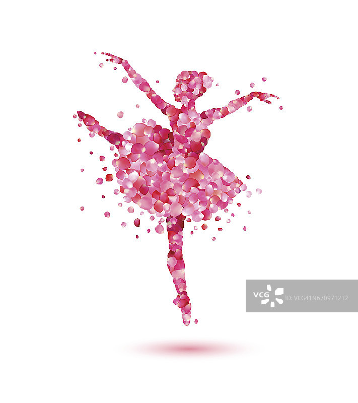 粉色玫瑰花瓣的芭蕾舞演员图片素材