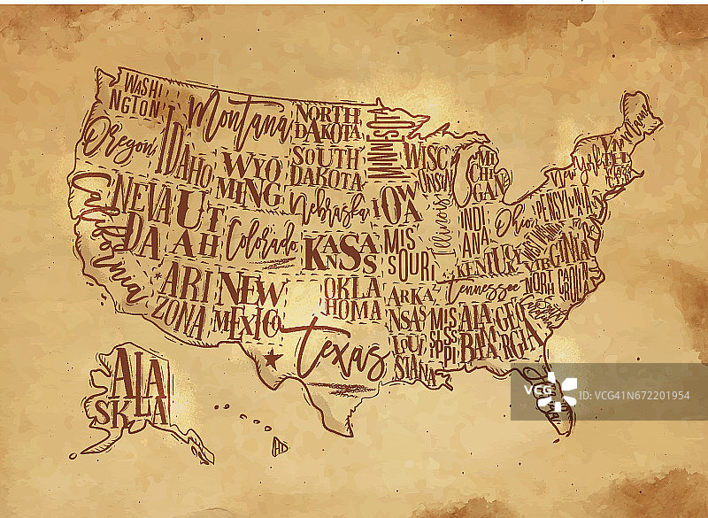 地图美国复古粉笔黄色图片素材