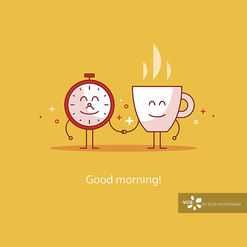 早上好，新的快乐的一天，休息时间热茶，早餐饮料图片素材
