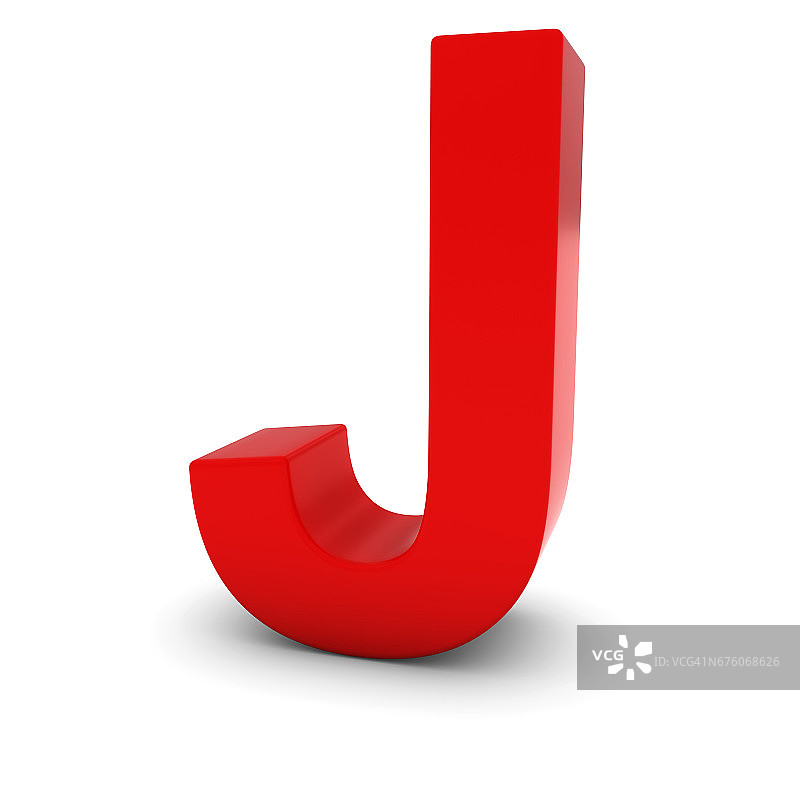 红色大写字母J - 3D字母J孤立在白色上图片素材
