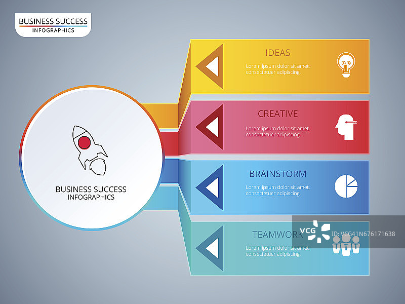 成功的商业概念圈信息图模板。带有图标和元素的信息图。图片素材