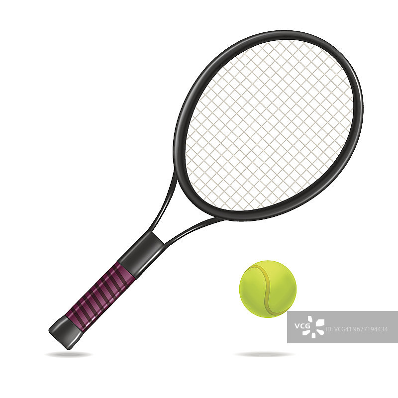 真实详细的网球拍和球。向量图片素材
