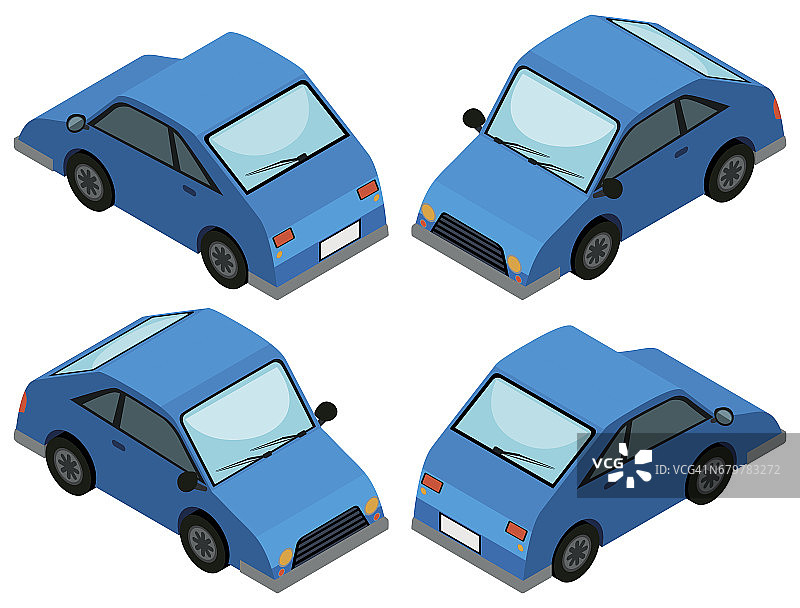 蓝色的车从四个不同的角度图片素材