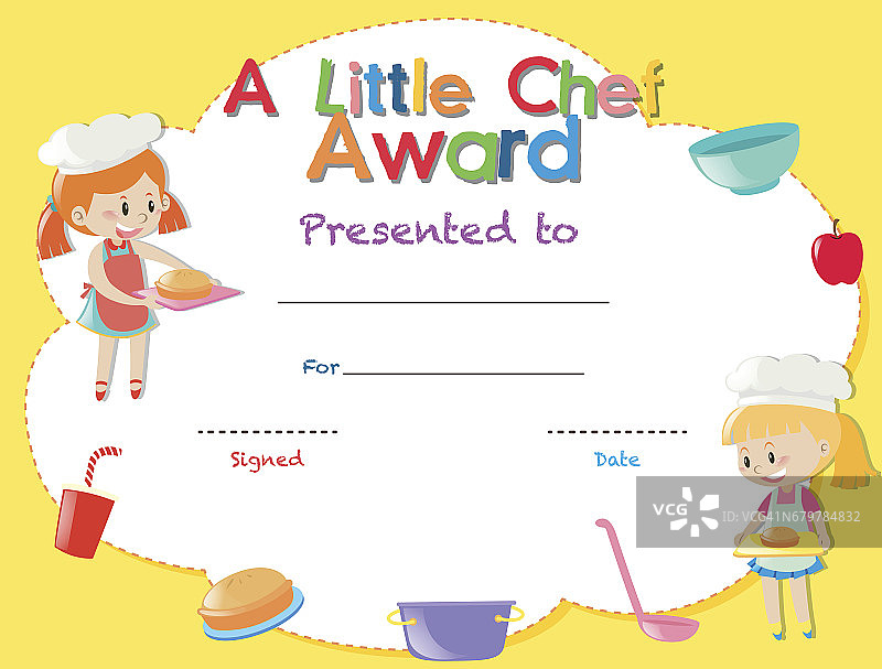 证书模板与孩子烹饪图片素材