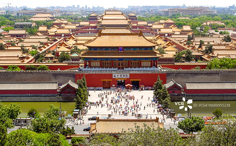 从上面看北京紫禁城。北京，中国皇城北门。图片素材