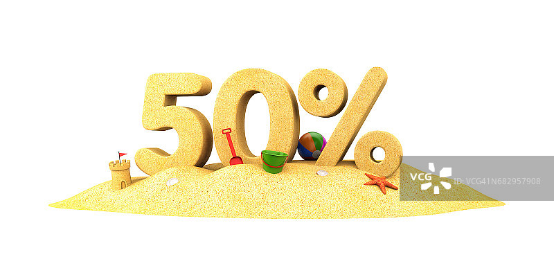 销售季节- 50% -数字的沙子。三维演示图片素材