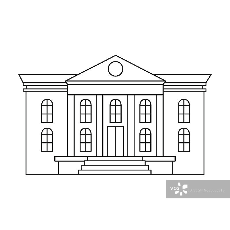博物馆图标在轮廓风格孤立的白色背景。建筑符号股票矢量插图。图片素材