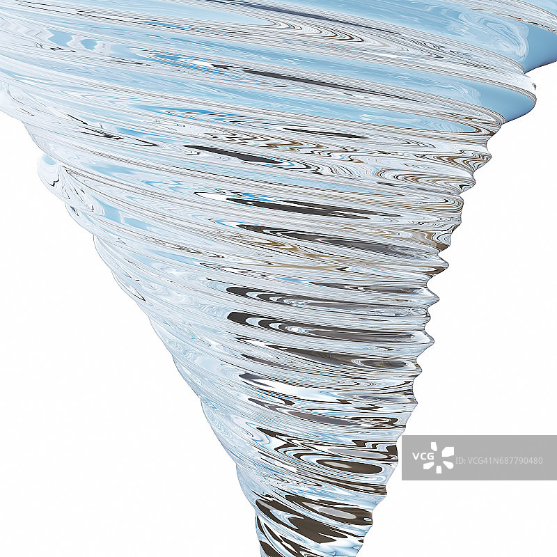 抽象玻璃龙卷风隔离在白色背景，3D渲染图片素材