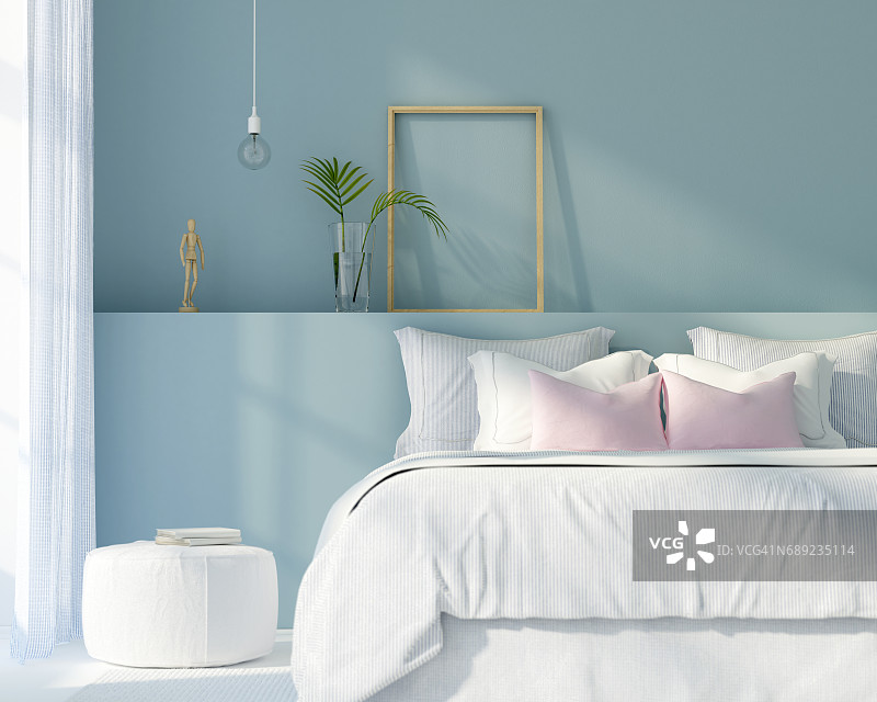 卧室是白色和蓝色的图片素材