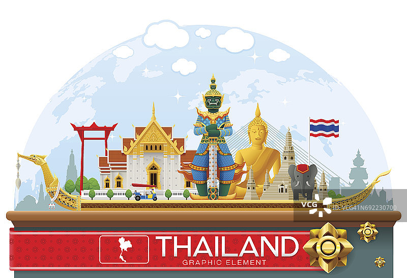 泰国地标旅游和艺术背景矢量插图图片素材