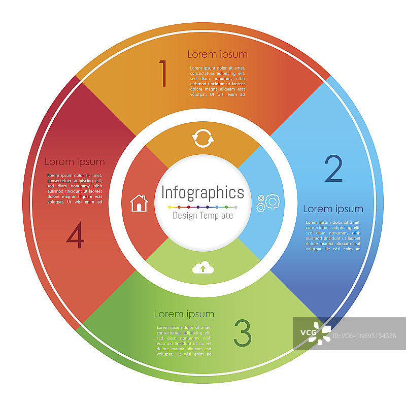 信息图形设计元素为您的业务与4个选项，部分，步骤或过程，矢量插图。图片素材