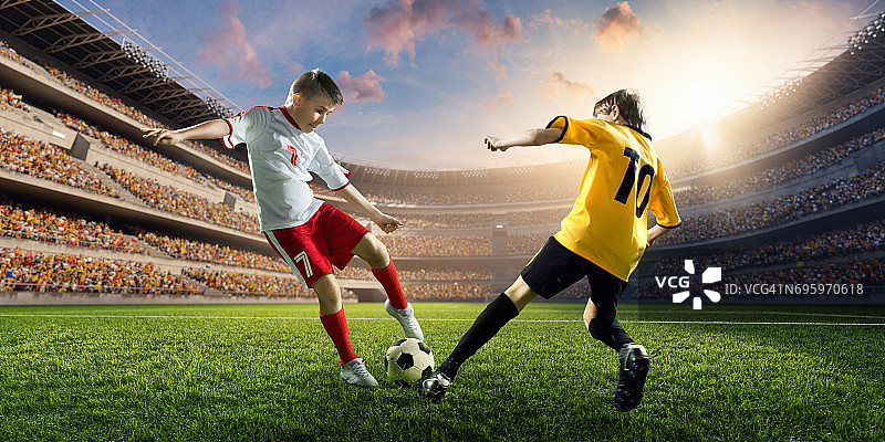 足球儿童球员在3D体育场的行动图片素材