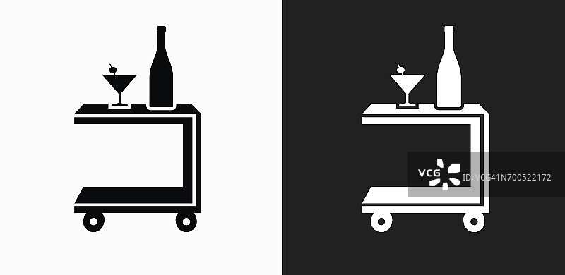 便携式桌子和饮料图标上的黑色和白色矢量背景图片素材