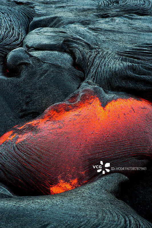 一个火山熔岩流的特写，夏威夷，美国，美国图片素材