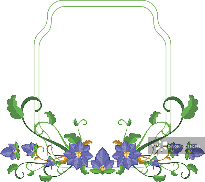 装饰框架与抽象的蓝色花朵。向量剪贴画。图片素材