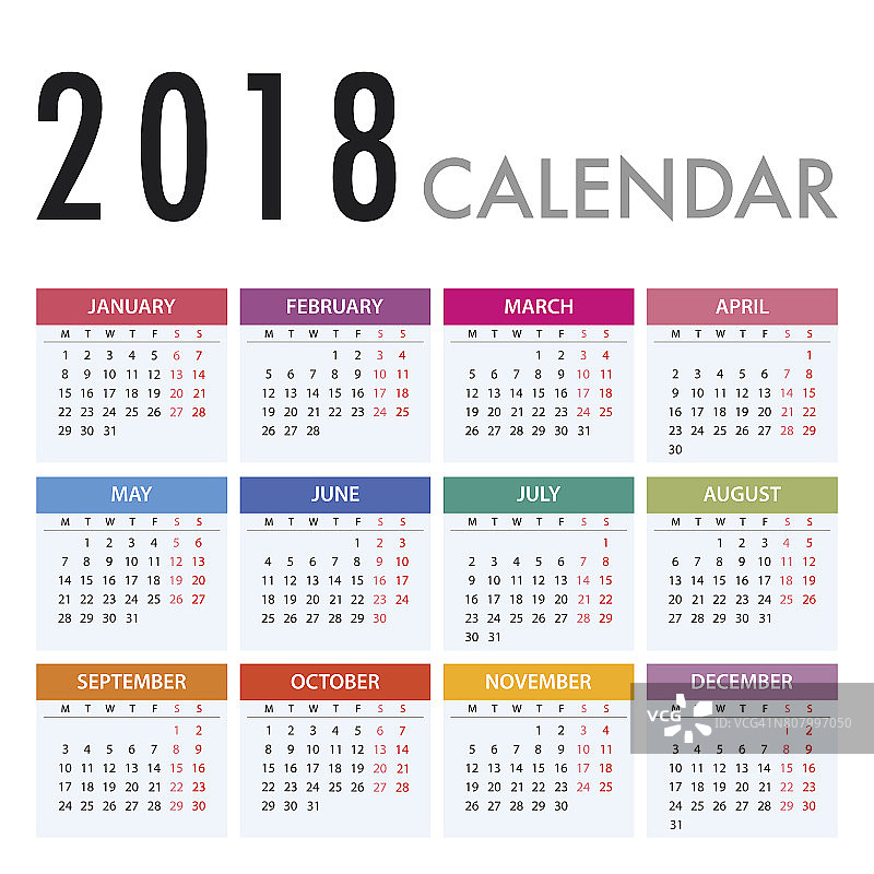 白色背景的2018年日历。一周星期一图片素材