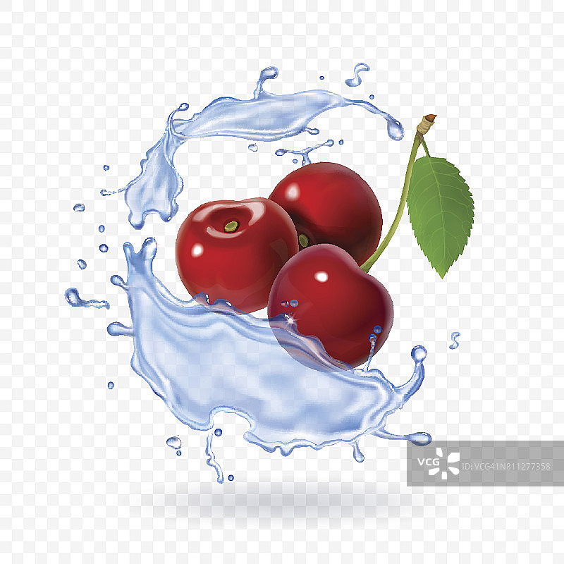 樱桃逼真的水果矢量图标新鲜的浆果汁图片素材