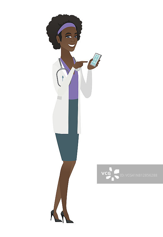 一个拿着手机的非裔美国医生图片素材