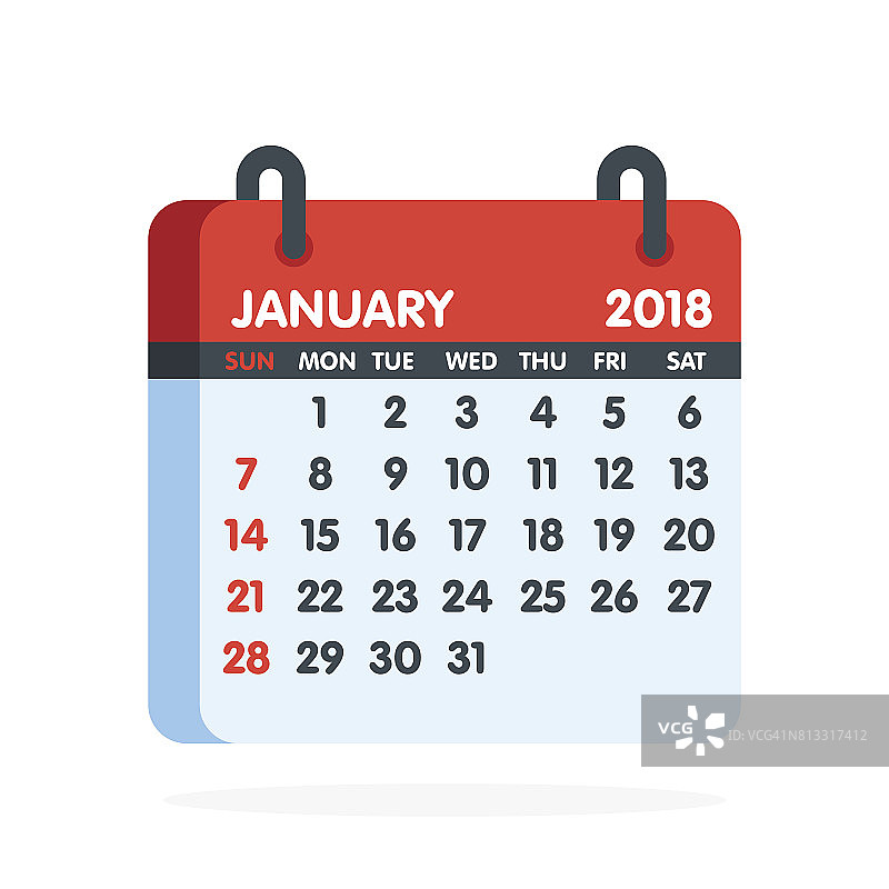 2018年日历。完整的一月图标。矢量图图片素材