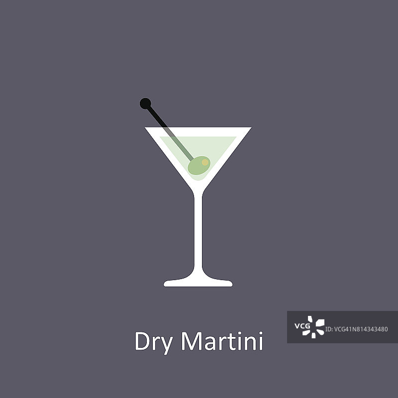 干马提尼鸡尾酒图标在黑暗的背景平风格图片素材