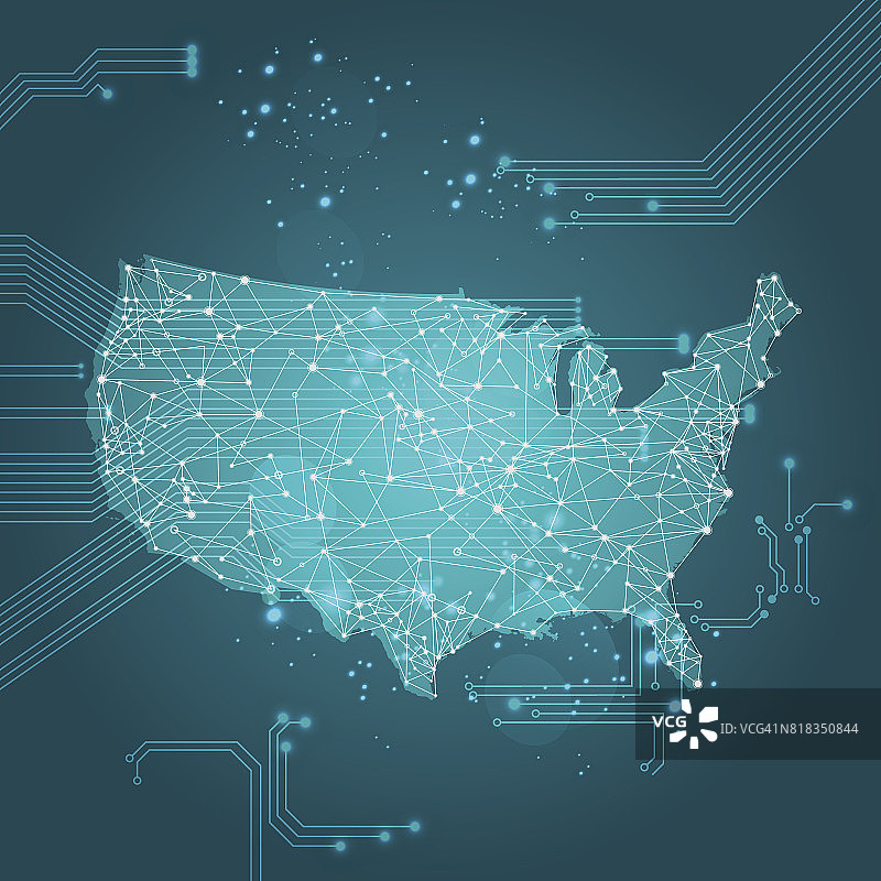 蓝绿色背景的美国未来网络地图图片素材